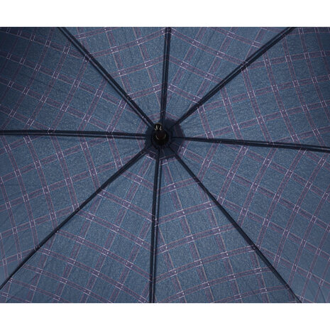 Discountershop Dark Blue Strong Folding Umbrella with Tartan Check | Windproof Umbrella with Wooden Hook | Compact & Durable | 105cm Diameter