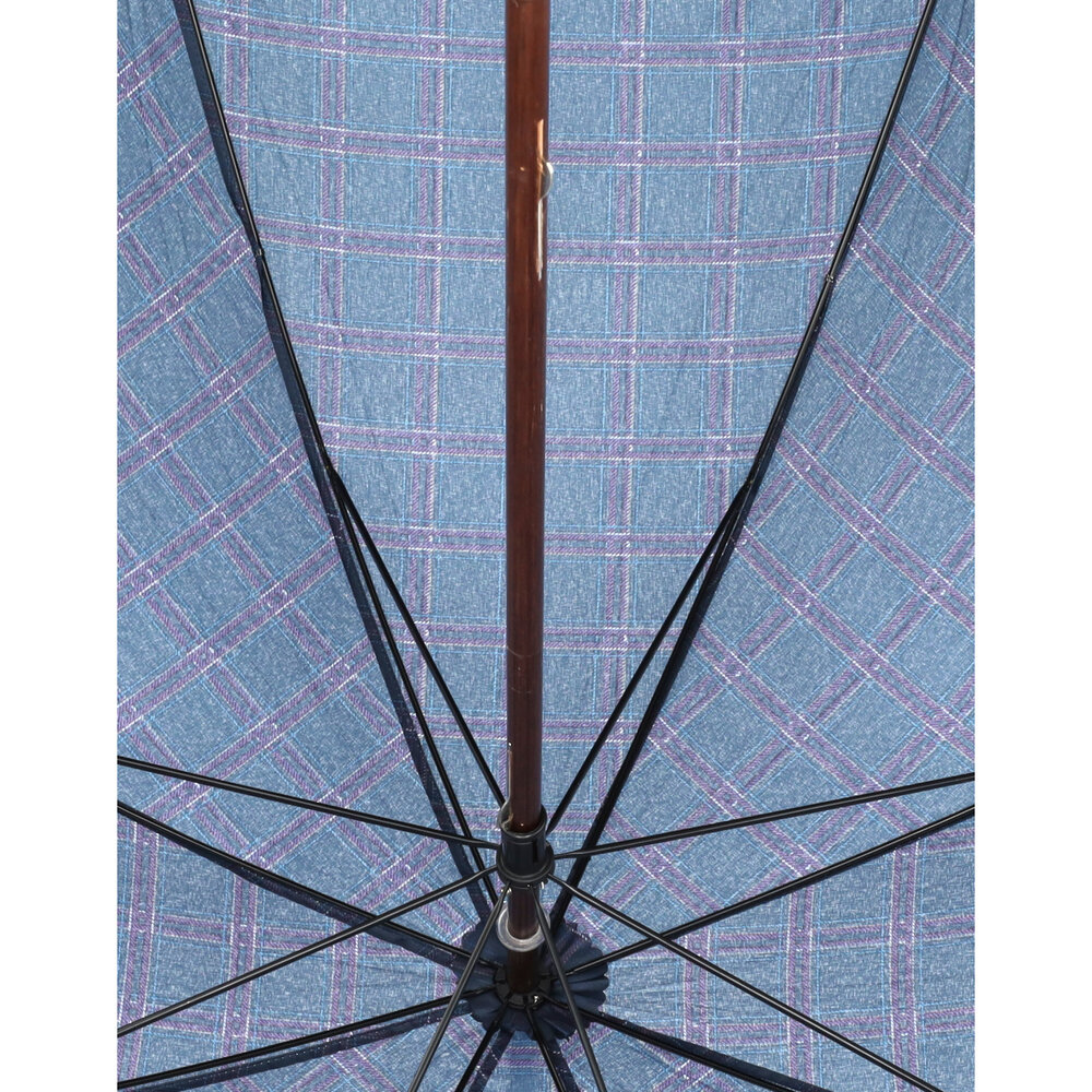 Discountershop Dark Blue Strong Folding Umbrella with Tartan Check | Windproof Umbrella with Wooden Hook | Compact & Durable | 105cm Diameter