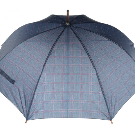 Discountershop Dark Blue Strong Folding Umbrella with Tartan Check | Windproof Umbrella with Wooden Hook | Compact & Durable | 105cm Diameter