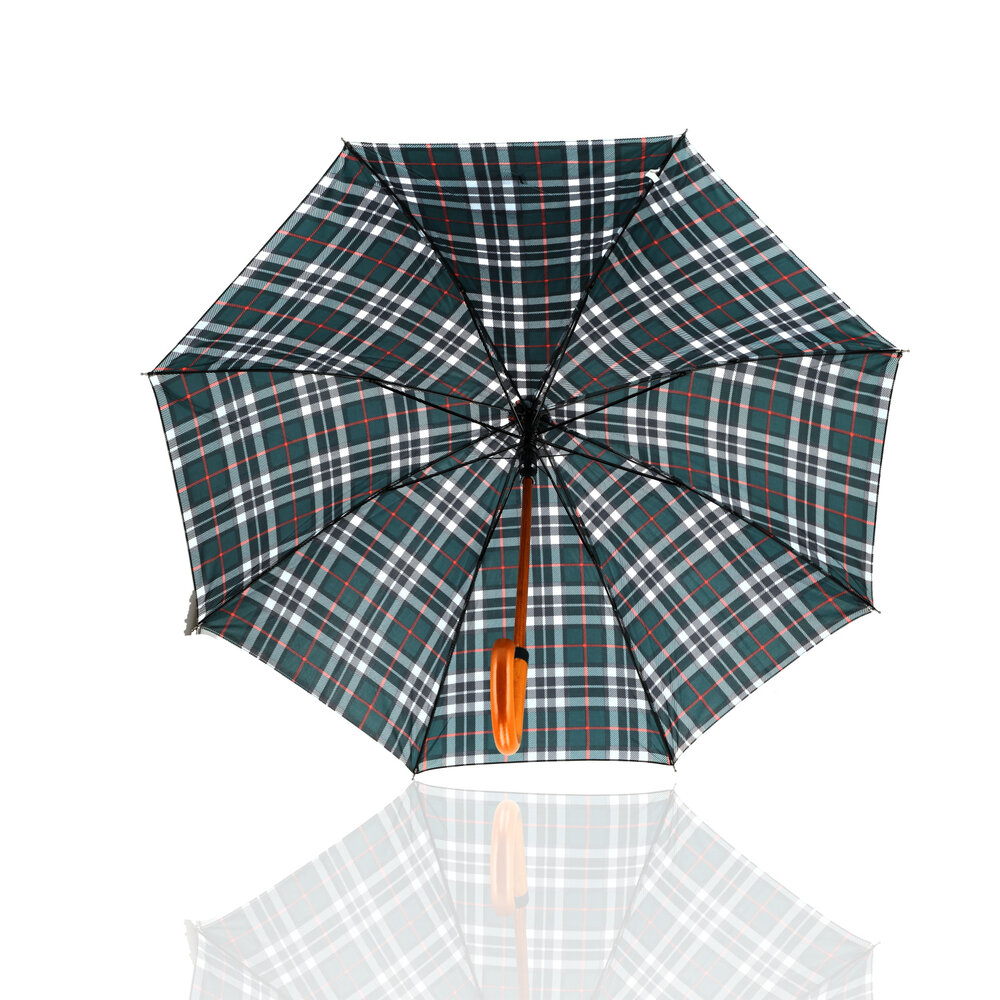 Discountershop Windproof Paraplu Geruit - Groen - Ø 105cm Paraplu met Houten Handvat - Klassieke Regenparaplu