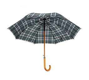 Discountershop Windproof Paraplu Geruit - Groen - Ø 105cm Paraplu met Houten Handvat - Klassieke Regenparaplu