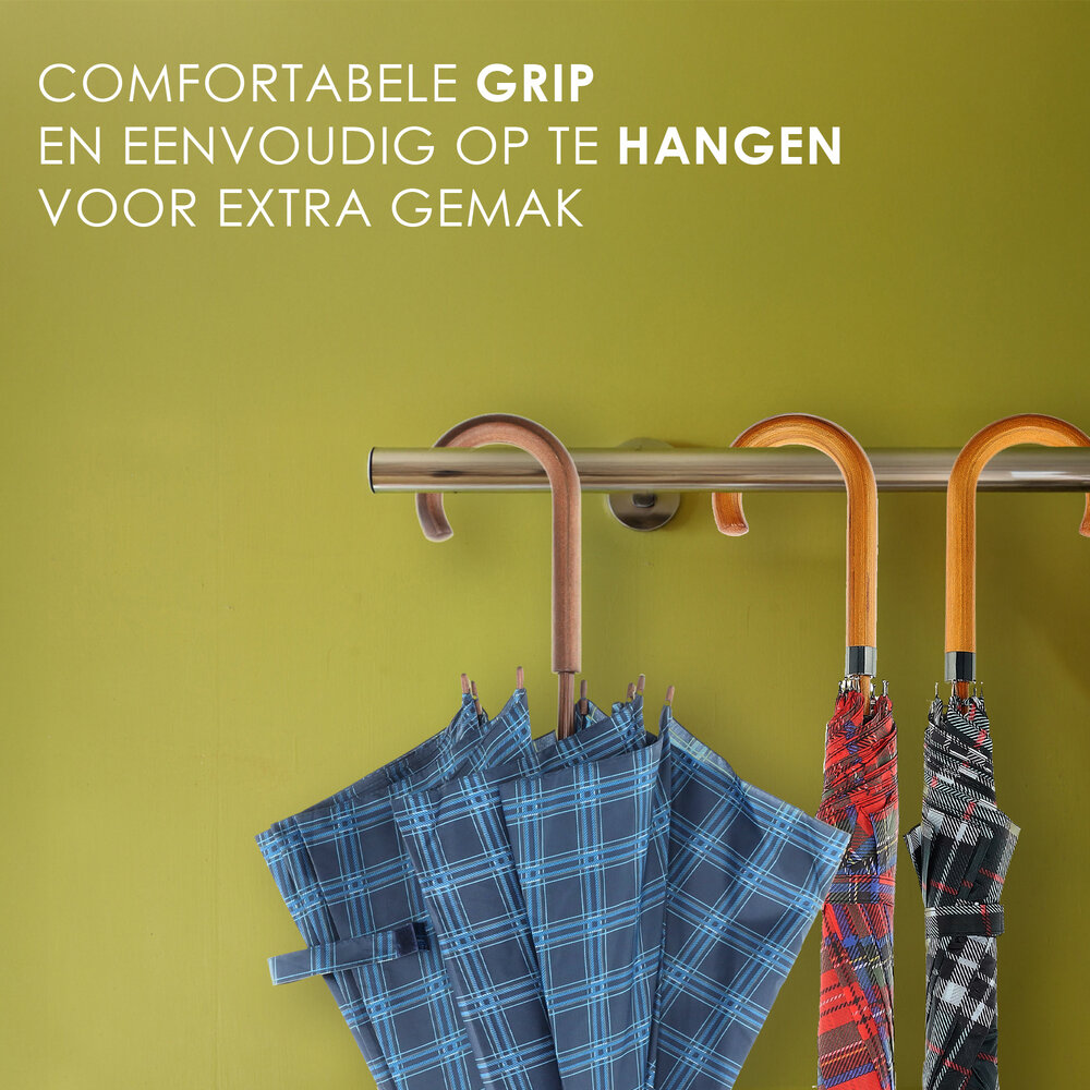 Discountershop Tartan Crook Umbrella - Red - Ø 105cm - Tartan Umbrella with Wooden Handle - Automatic Opening & Wind Resistant