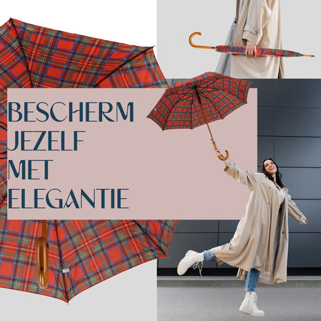Discountershop Paraplu met Schotse Ruit - Rood - Ø 105cm - Tartan Paraplu met Houten Handvat - Automatische Openen & Windbestendig Discountershop Paraplu met Schotse Ruit - Rood - Ø 105cm - Tartan Paraplu met Houten Handvat - Automatische Openen & Windbestendig