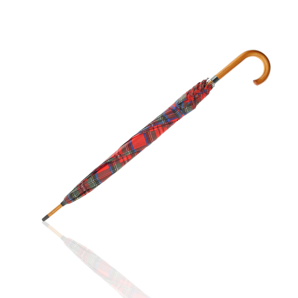 Discountershop Tartan Crook Umbrella - Red - Ø 105cm - Tartan Umbrella with Wooden Handle - Automatic Opening & Wind Resistant