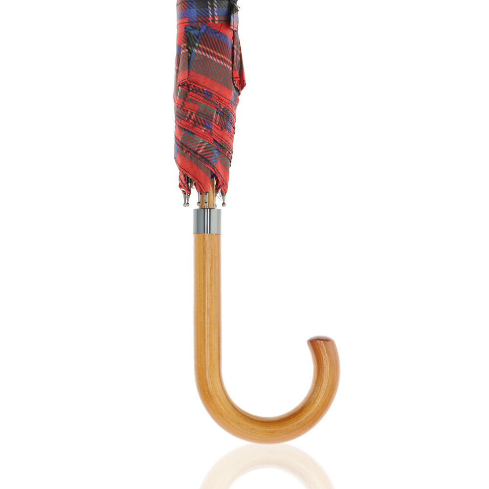 Discountershop Tartan Crook Umbrella - Red - Ø 105cm - Tartan Umbrella with Wooden Handle - Automatic Opening & Wind Resistant