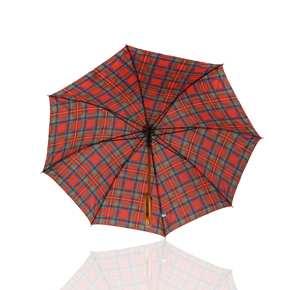 Discountershop Tartan Crook Umbrella - Red - Ø 105cm - Tartan Umbrella with Wooden Handle - Automatic Opening & Wind Resistant