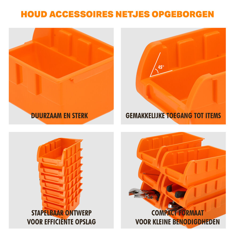 Discountershop 16-delig Wandrek Opbergsysteem – Schuiflades en Stapelboxen voor Gereedschap, Schroeven en Spijkers – Ideaal voor Werkplaats, Schuur, Kantoor & Keukenkast – Inclusief Schroeven en Pluggen