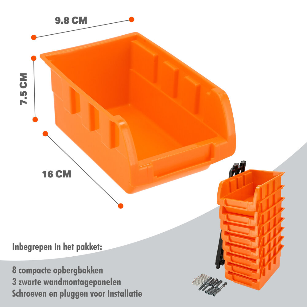 Discountershop 16-delig Wandrek Opbergsysteem – Schuiflades en Stapelboxen voor Gereedschap, Schroeven en Spijkers – Ideaal voor Werkplaats, Schuur, Kantoor & Keukenkast – Inclusief Schroeven en Pluggen