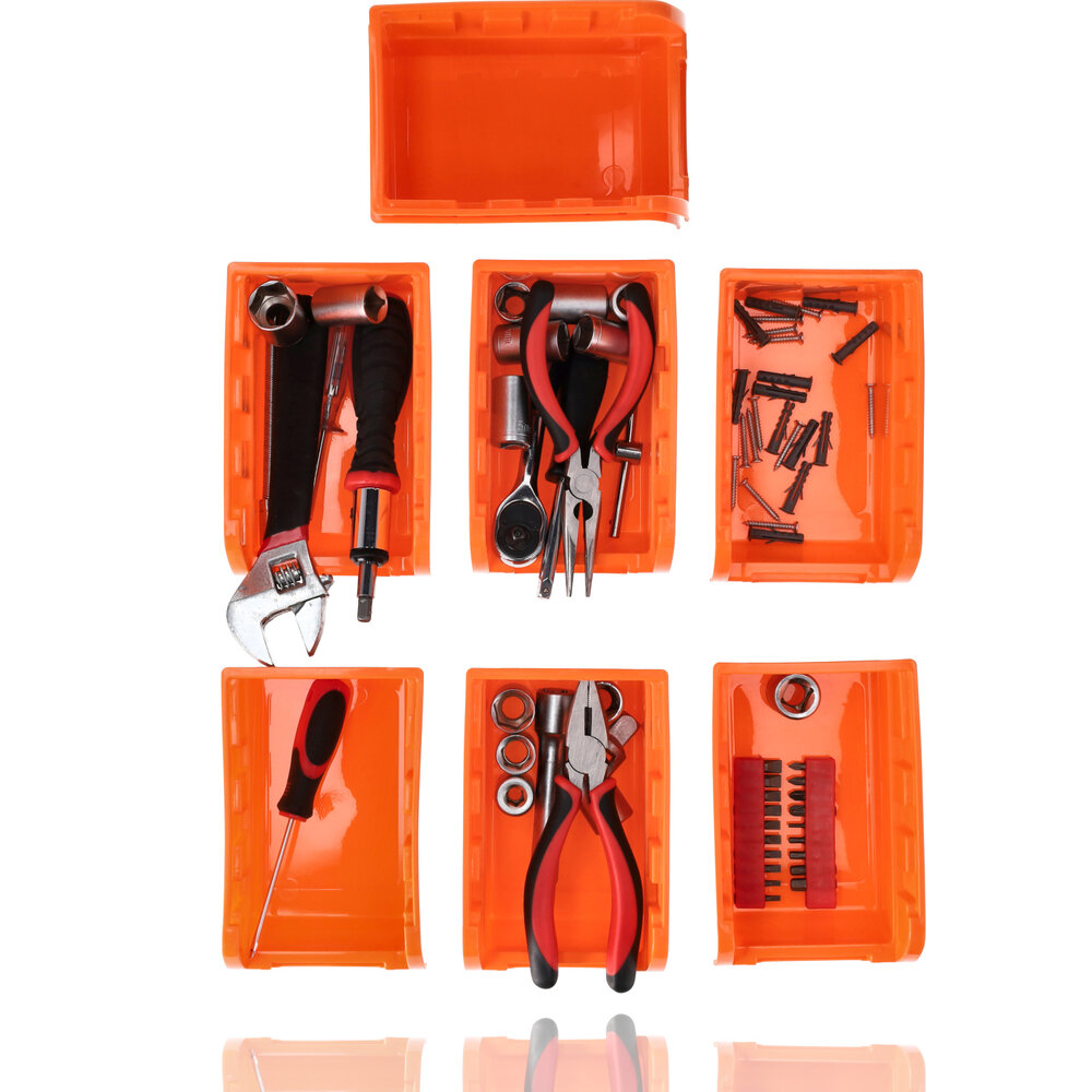 Discountershop 16-delig Wandrek Opbergsysteem – Schuiflades en Stapelboxen voor Gereedschap, Schroeven en Spijkers – Ideaal voor Werkplaats, Schuur, Kantoor & Keukenkast – Inclusief Schroeven en Pluggen