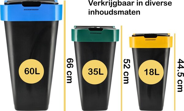 Discountershop Prullenbak Sorteervuilbakken 35L - 3-delig Afvalscheidingsbak met Schommeldeksel - Zwarte Sorteren Afvalemmer