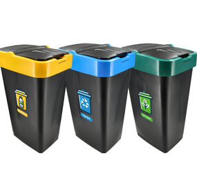 Discountershop Trash Bin Sorting Waste Bins 35L - 3-piece Waste Separation Bin with Swing Lid - Black Sorting Waste Bin Discountershop Trash Bin Sorting Waste Bins 35L - 3-piece Waste Separation Bin with Swing Lid - Black Sorting Waste Bin