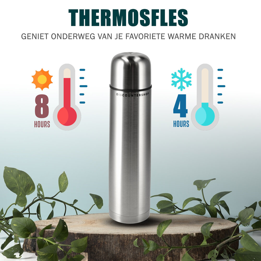Discountershop Thermosfles 1 Liter – Babymelk Warm Houden – 8 uur Warm, 4 uur Koud – RVS Isoleerfles voor Babyvoeding, Koffie & Thee – Waterfilters en Drinkflessen - Dubbelwandige Thermosfles voor Kamperen en Outdoor