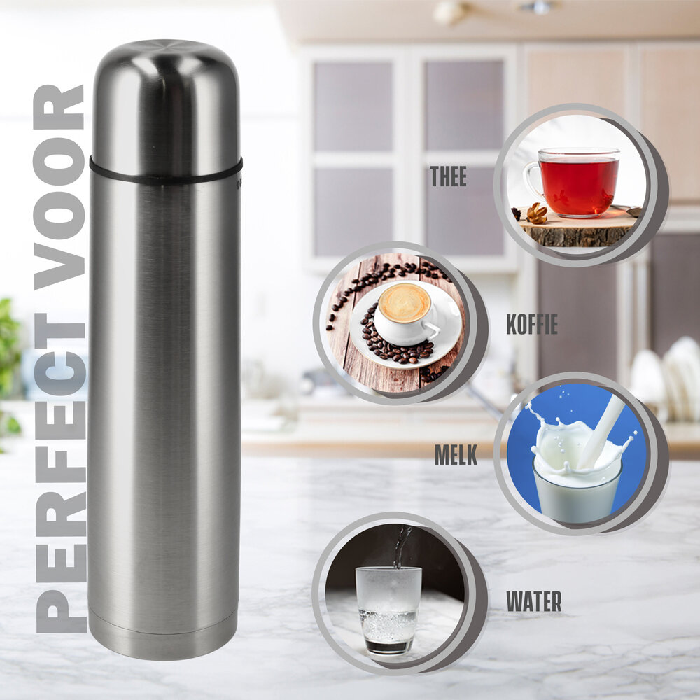 Discountershop Thermos Bottle 1 Liter - Keeps Baby Milk Warm - 8 hours Hot, 4 hours Cold - Stainless Steel Insulated Bottle for Baby Food, Coffee & Tea - Water Filters and Drinking Bottles - Double-walled Thermos Bottle for Camping and Outdoors