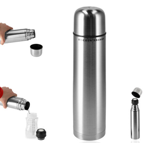 Discountershop Thermosfles 1 Liter – Babymelk Warm Houden – 8 uur Warm, 4 uur Koud – RVS Isoleerfles voor Babyvoeding, Koffie & Thee – Waterfilters en Drinkflessen - Dubbelwandige Thermosfles voor Kamperen en Outdoor
