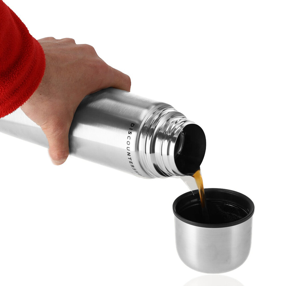 Discountershop 3-Delige RVS Thermosfles Set 1 Liter | Dubbelwandig, BPA-Vrij, Met Drinkbeker | Ideaal voor Reizen, Koffie, Soep, Thee en Dagelijks Gebruik