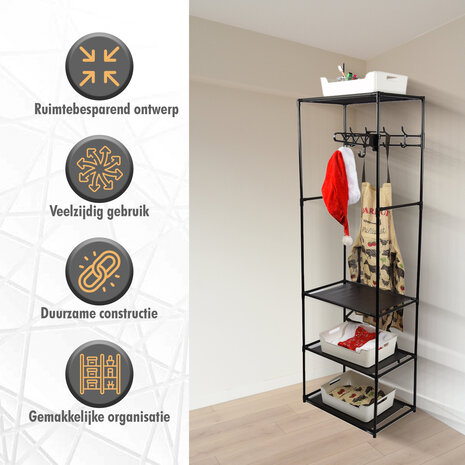 Discountershop Storage rack with coat rack 170x54x36cm | Shelving unit and Wall cabinet with Hooks - Ideal for Hallway, Hallway and Bedroom Discountershop Storage rack with coat rack 170x54x36cm | Shelving unit and Wall cabinet with Hooks - Ideal for Hallway, Hallway and Bedroom