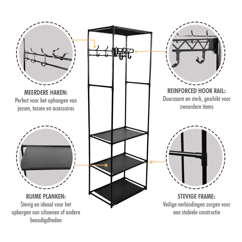 Discountershop Storage rack with coat rack 170x54x36cm | Shelving unit and Wall cabinet with Hooks - Ideal for Hallway, Hallway and Bedroom Discountershop Storage rack with coat rack 170x54x36cm | Shelving unit and Wall cabinet with Hooks - Ideal for Hallway, Hallway and Bedroom