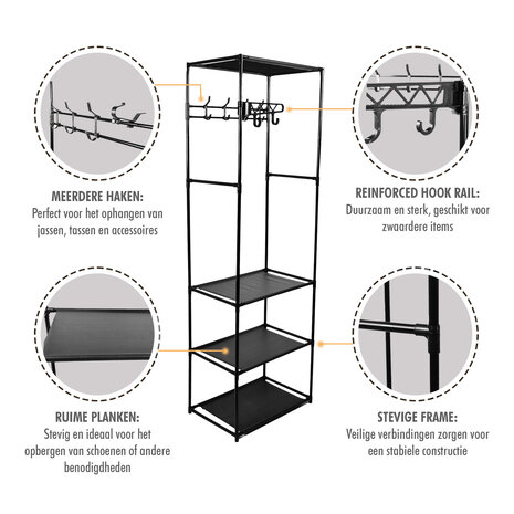 Discountershop Storage rack with coat rack 170x54x36cm | Shelving unit and Wall cabinet with Hooks - Ideal for Hallway, Hallway and Bedroom Discountershop Storage rack with coat rack 170x54x36cm | Shelving unit and Wall cabinet with Hooks - Ideal for Hallway, Hallway and Bedroom