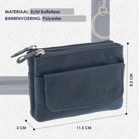 4 East 4East® Sleuteletui Portemonnee - Blauw | Leren Sleuteletui met Rits | RFID Pasjeshouder en Sleutel Organizer | Uniseks 4 East 4East® Sleuteletui Portemonnee - Blauw | Leren Sleuteletui met Rits | RFID Pasjeshouder en Sleutel Organizer | Uniseks