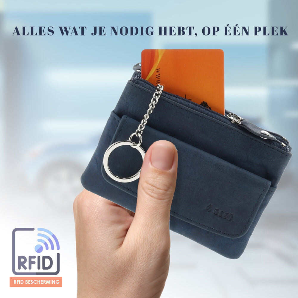 4 East 4East® Sleuteletui Portemonnee - Blauw | Leren Sleuteletui met Rits | RFID Pasjeshouder en Sleutel Organizer | Uniseks 4 East 4East® Sleuteletui Portemonnee - Blauw | Leren Sleuteletui met Rits | RFID Pasjeshouder en Sleutel Organizer | Uniseks