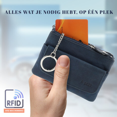 4 East 4East® Sleuteletui Portemonnee - Blauw | Leren Sleuteletui met Rits | RFID Pasjeshouder en Sleutel Organizer | Uniseks 4 East 4East® Sleuteletui Portemonnee - Blauw | Leren Sleuteletui met Rits | RFID Pasjeshouder en Sleutel Organizer | Uniseks