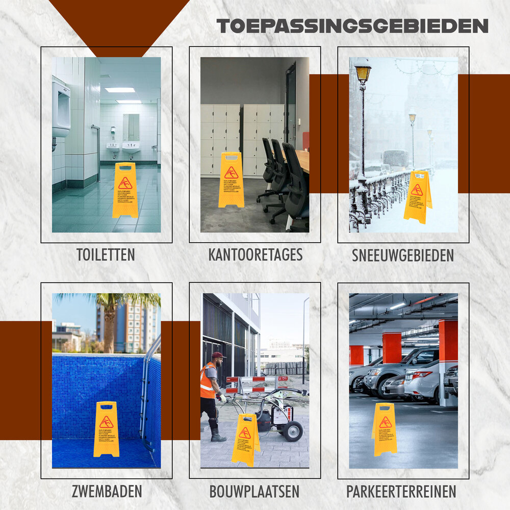 Discountershop Wet Floor Warning Board - Yellow Caution Wet Floor Safety Sign | Foldable Two-Sided in 7 Languages