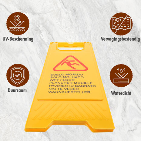 Discountershop Wet Floor Warning Board - Yellow Caution Wet Floor Safety Sign | Foldable Two-Sided in 7 Languages
