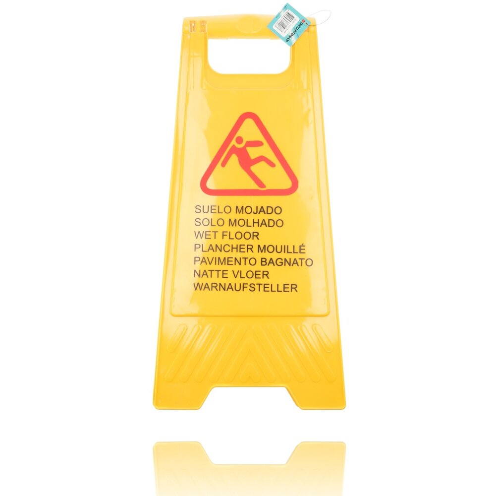 Discountershop Wet Floor Warning Board - Yellow Caution Wet Floor Safety Sign | Foldable Two-Sided in 7 Languages