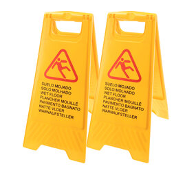 Discountershop Set van 2 Waarschuwingsborden Natte Vloer - Geel Veiligheidsbord 7 Talen | Inklapbaar en Dubbelzijdig