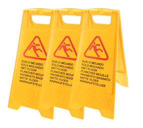 Discountershop Set of 3 Wet Floor Warning Boards - Bright Yellow Safety Signs with Text in 7 Languages | Foldable, Compact, and Perfect for Cleaning Safety Discountershop Set of 3 Wet Floor Warning Boards - Bright Yellow Safety Signs with Text in 7 Languages | Foldable, Compact, and Perfect for Cleaning Safety