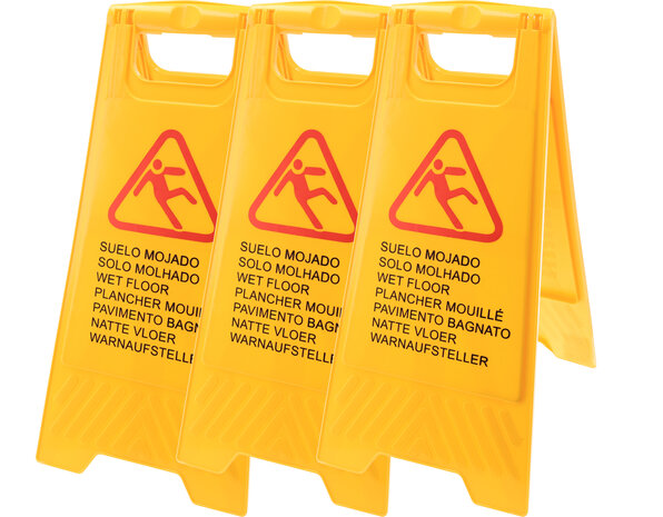 Discountershop Set of 3 Wet Floor Warning Boards - Bright Yellow Safety Signs with Text in 7 Languages | Foldable, Compact, and Perfect for Cleaning Safety Discountershop Set of 3 Wet Floor Warning Boards - Bright Yellow Safety Signs with Text in 7 Languages | Foldable, Compact, and Perfect for Cleaning Safety