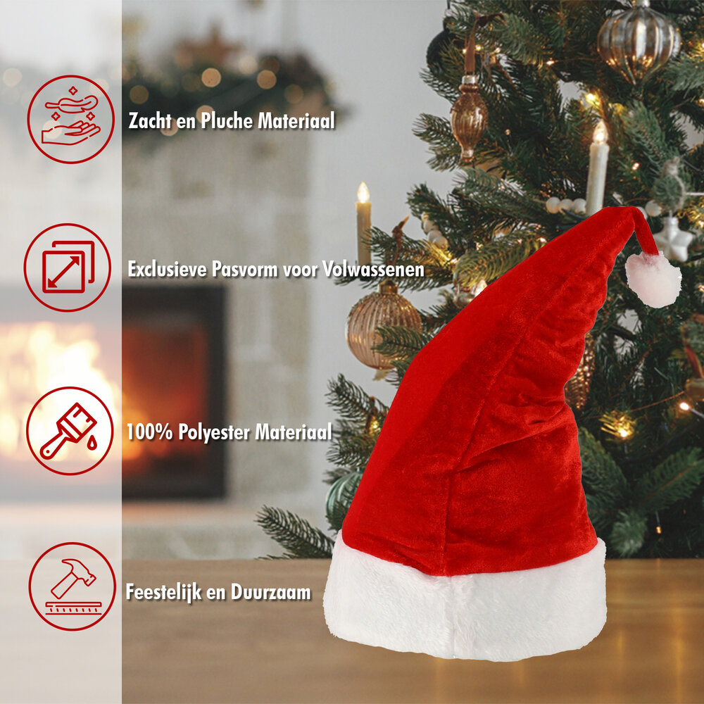 Discountershop Santa Hat Adults - Velvet Christmas Hat with Pom-pom - Christmas Gift - Fits Head Size 56-60 cm