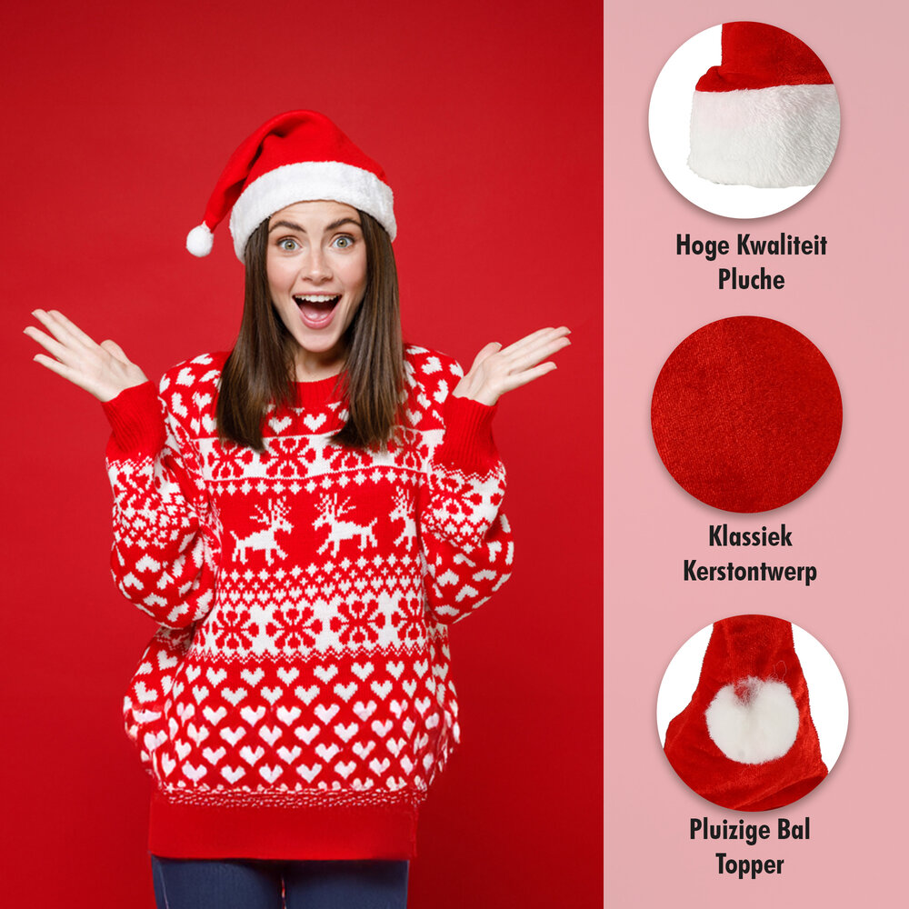 Discountershop Santa Hat Adults - Velvet Christmas Hat with Pom-pom - Christmas Gift - Fits Head Size 56-60 cm