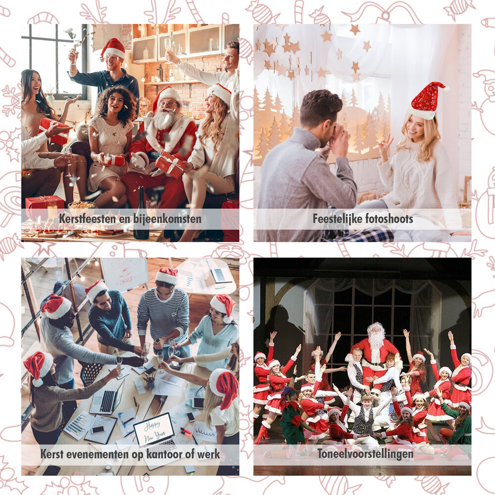 Discountershop Kerstmutsen Unisex - Pluche Rood/Wit - Set van 4 Luxe Kerstmutsen voor Kinderen & Volwassenen - 100% Polyester