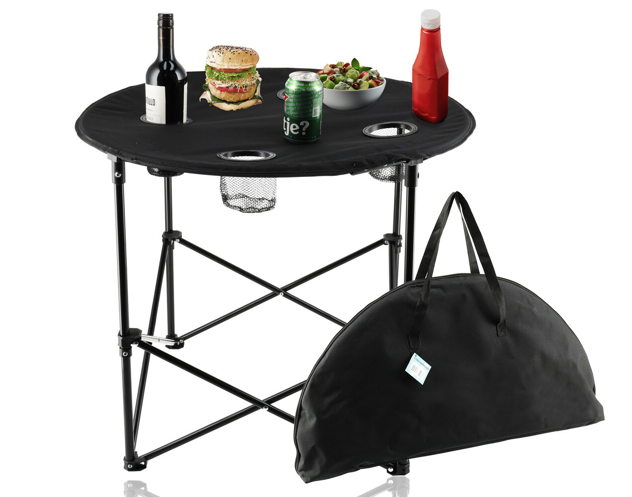 Discountershop Picnic Table Foldable Ø 72.5 cm - Lightweight Camping Table with Cup Holders & Cover - Round Foldable Table for Indoor & Outdoor Discountershop Picnic Table Foldable Ø 72.5 cm - Lightweight Camping Table with Cup Holders & Cover - Round Foldable Table for Indoor & Outdoor