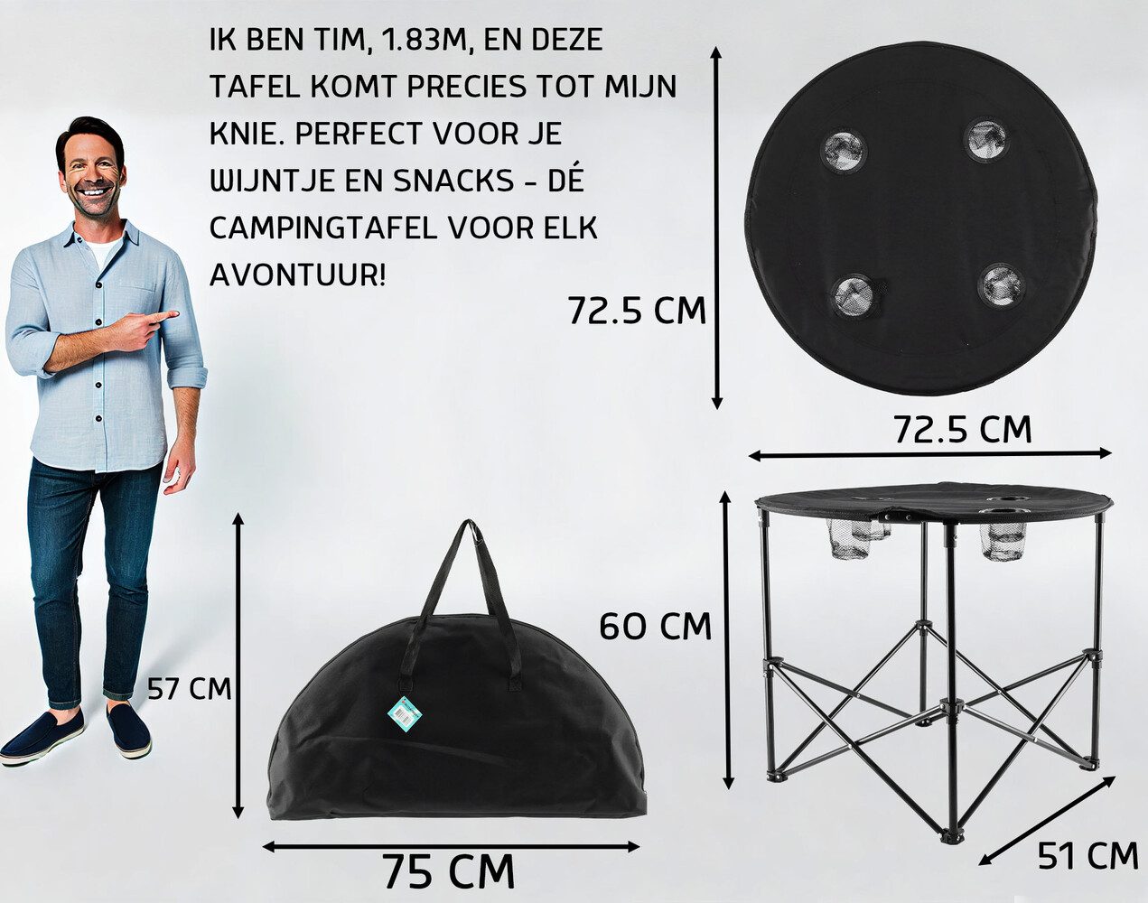 Discountershop Picnic Table Foldable Ø 72.5 cm - Lightweight Camping Table with Cup Holders & Cover - Round Foldable Table for Indoor & Outdoor Discountershop Picnic Table Foldable Ø 72.5 cm - Lightweight Camping Table with Cup Holders & Cover - Round Foldable Table for Indoor & Outdoor