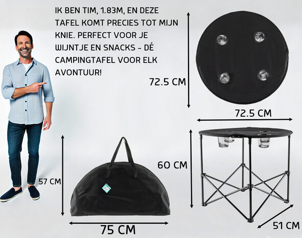 Discountershop Picnic Table Foldable Ø 72.5 cm - Lightweight Camping Table with Cup Holders & Cover - Round Foldable Table for Indoor & Outdoor Discountershop Picnic Table Foldable Ø 72.5 cm - Lightweight Camping Table with Cup Holders & Cover - Round Foldable Table for Indoor & Outdoor