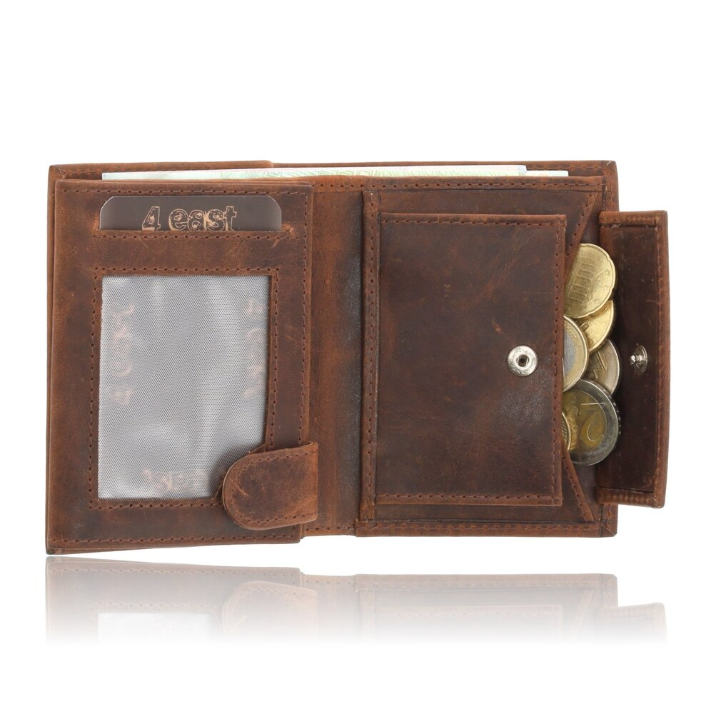 4 East RFID Wallet Leather - Leather Wallet Men - Billfold with Coin Pocket - 7 Card Slots - Gift for Man, Dad, Grandpa