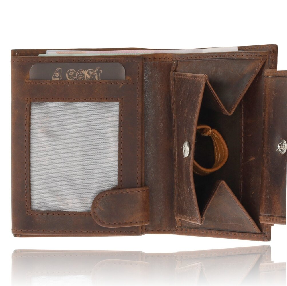 4 East RFID Wallet Leather - Leather Wallet Men - Billfold with Coin Pocket - 7 Card Slots - Gift for Man, Dad, Grandpa