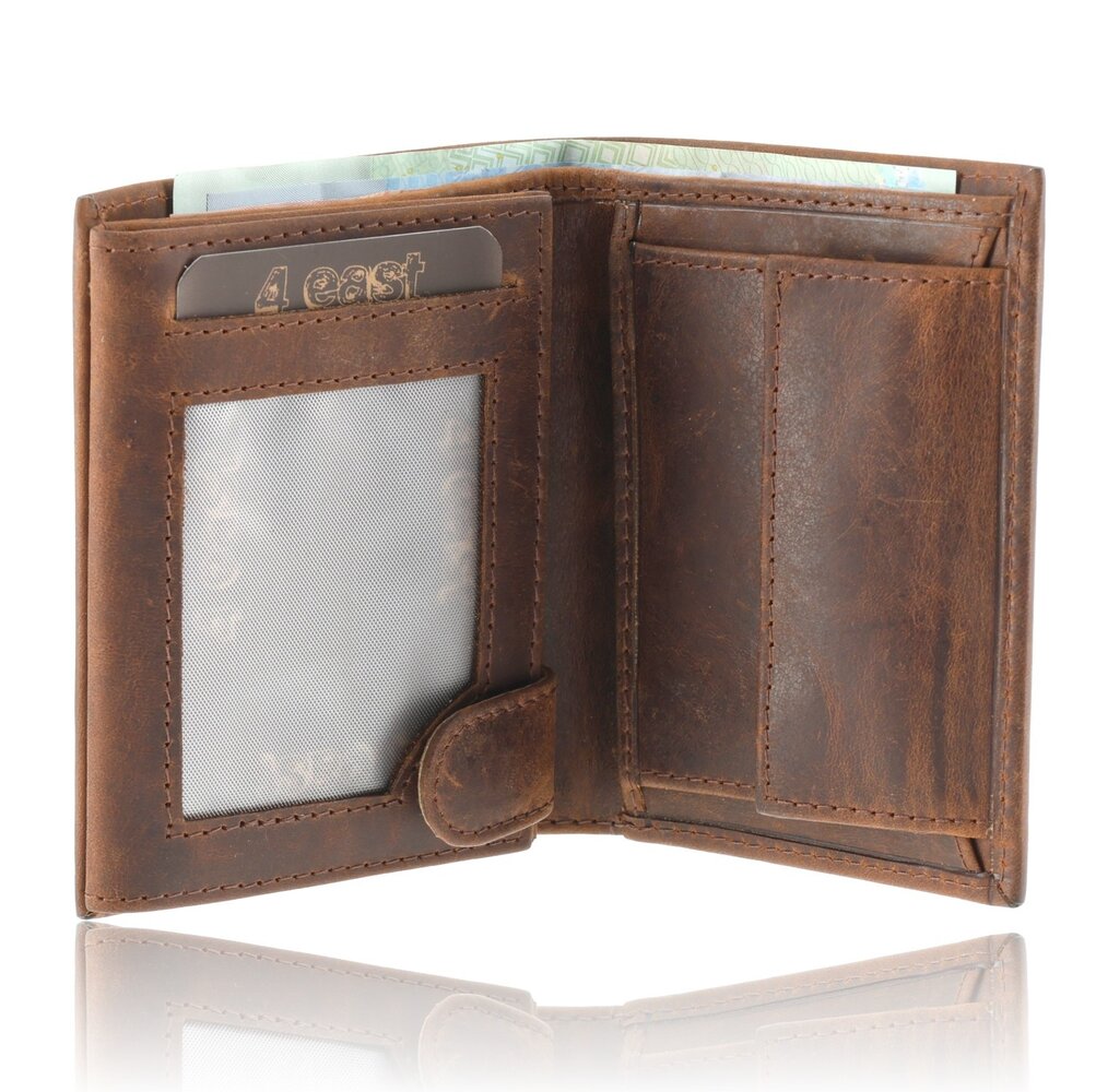 4 East RFID Wallet Leather - Leather Wallet Men - Billfold with Coin Pocket - 7 Card Slots - Gift for Man, Dad, Grandpa