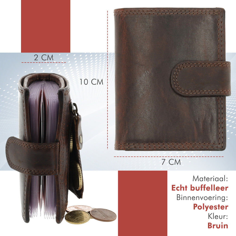 4 East Pasjeshouder - Bruin Kalfsleer - Dubbelgestikt - 20 Pasjes + Muntvak - Luxe Pasjeshouder Heren & Dames