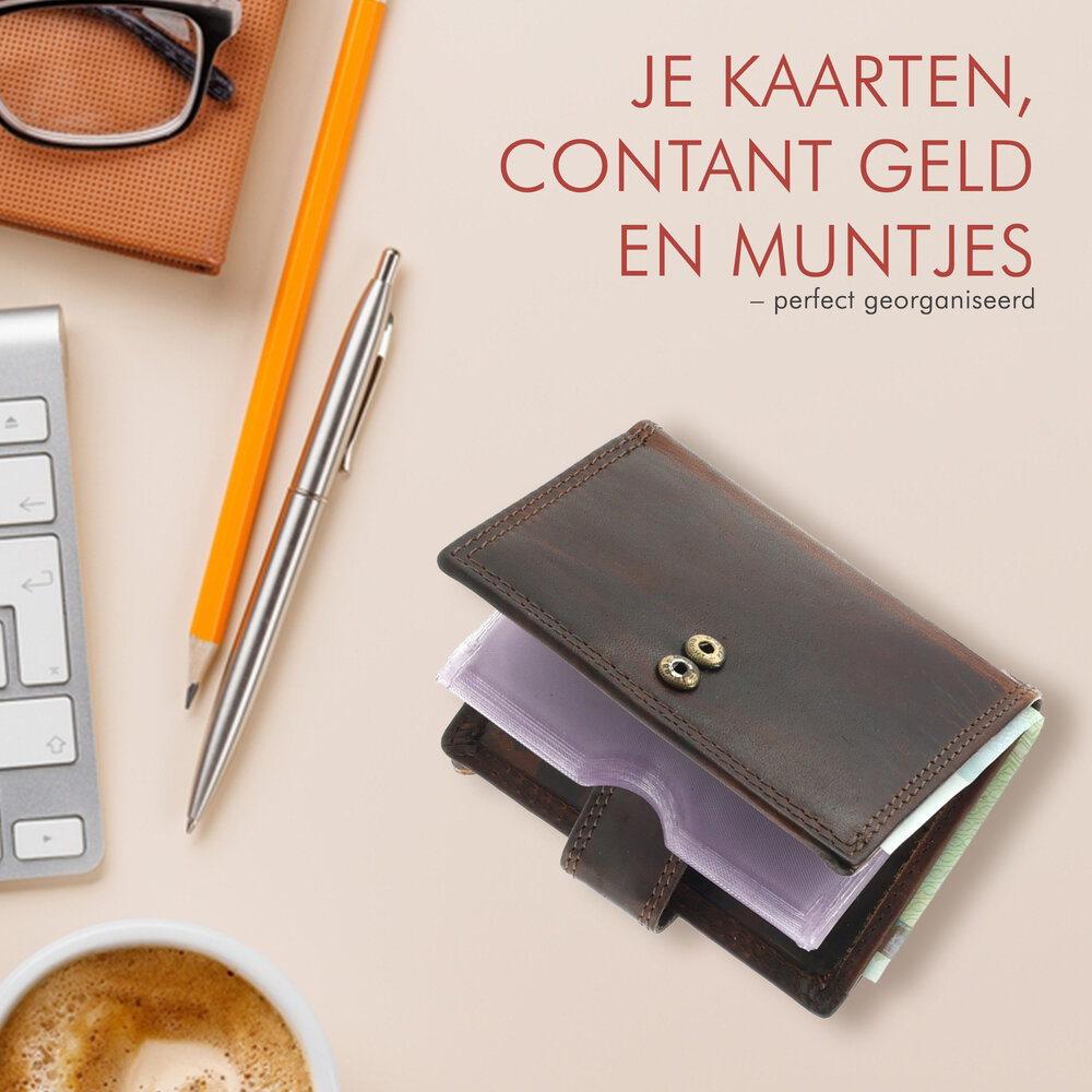 4 East Pasjeshouder - Bruin Kalfsleer - Dubbelgestikt - 20 Pasjes + Muntvak - Luxe Pasjeshouder Heren & Dames