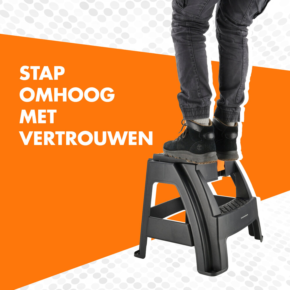 Discountershop Step Stool with Storage Compartment - Black/Orange - Non-slip, Handle, 120 kg - Kitchen Stool, Steps for Caravan, Camper, Home & Warehouse Discountershop Step Stool with Storage Compartment - Black/Orange - Non-slip, Handle, 120 kg - Kitchen Stool, Steps for Caravan, Camper, Home & Warehouse