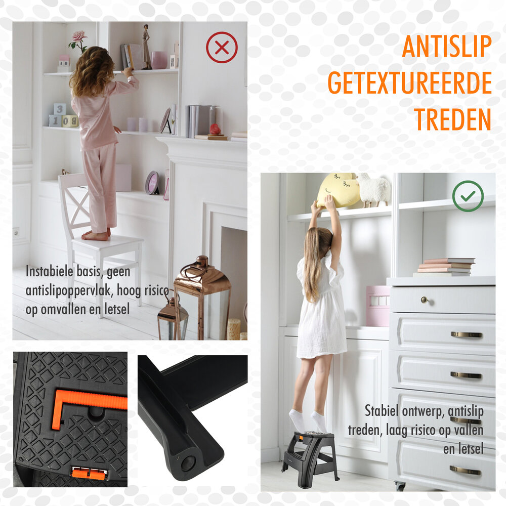 Discountershop Step Stool with Storage Compartment - Black/Orange - Non-slip, Handle, 120 kg - Kitchen Stool, Steps for Caravan, Camper, Home & Warehouse Discountershop Step Stool with Storage Compartment - Black/Orange - Non-slip, Handle, 120 kg - Kitchen Stool, Steps for Caravan, Camper, Home & Warehouse
