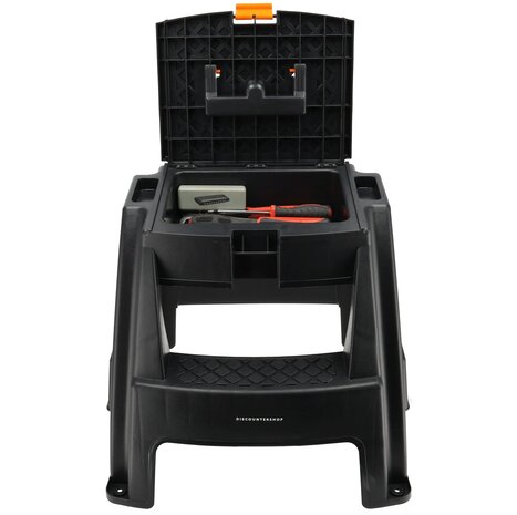 Discountershop Opstapkruk met Opbergvak - Zwart/Oranje - Antislip, Handgreep, 120 kg - Keukenkruk, Trapje voor Caravan, Camper, Huis & Magazijn Discountershop Opstapkruk met Opbergvak - Zwart/Oranje - Antislip, Handgreep, 120 kg - Keukenkruk, Trapje voor Caravan, Camper, Huis & Magazijn