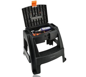 Discountershop Step Stool with Storage Compartment - Black/Orange - Non-slip, Handle, 120 kg - Kitchen Stool, Steps for Caravan, Camper, Home & Warehouse Discountershop Step Stool with Storage Compartment - Black/Orange - Non-slip, Handle, 120 kg - Kitchen Stool, Steps for Caravan, Camper, Home & Warehouse