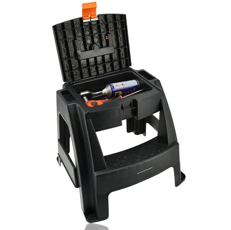 Discountershop Step Stool with Storage Compartment - Black/Orange - Non-slip, Handle, 120 kg - Kitchen Stool, Steps for Caravan, Camper, Home & Warehouse Discountershop Step Stool with Storage Compartment - Black/Orange - Non-slip, Handle, 120 kg - Kitchen Stool, Steps for Caravan, Camper, Home & Warehouse