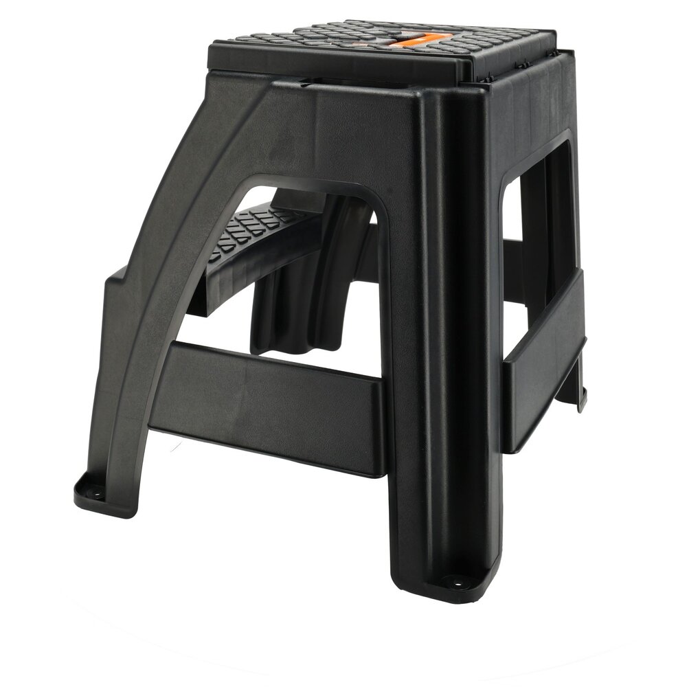 Discountershop Opstapkruk met Opbergvak - Zwart/Oranje - Antislip, Handgreep, 120 kg - Keukenkruk, Trapje voor Caravan, Camper, Huis & Magazijn Discountershop Opstapkruk met Opbergvak - Zwart/Oranje - Antislip, Handgreep, 120 kg - Keukenkruk, Trapje voor Caravan, Camper, Huis & Magazijn