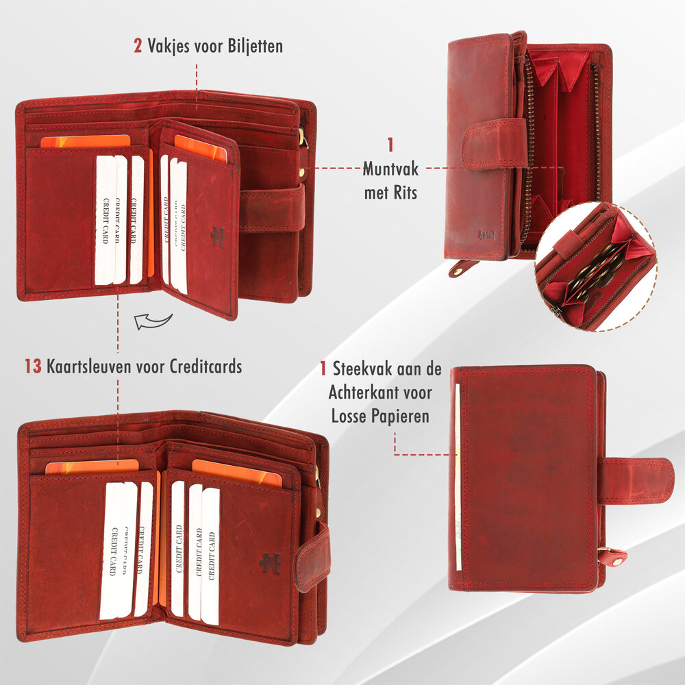 4 East Modieuze Rode Lederen Ritsportemonnee | Dames Portemonnee Met Muntvak | 9X13X3 Cm | 14 Pasjes | 10 Vakken 4 East Modieuze Rode Lederen Ritsportemonnee | Dames Portemonnee Met Muntvak | 9X13X3 Cm | 14 Pasjes | 10 Vakken