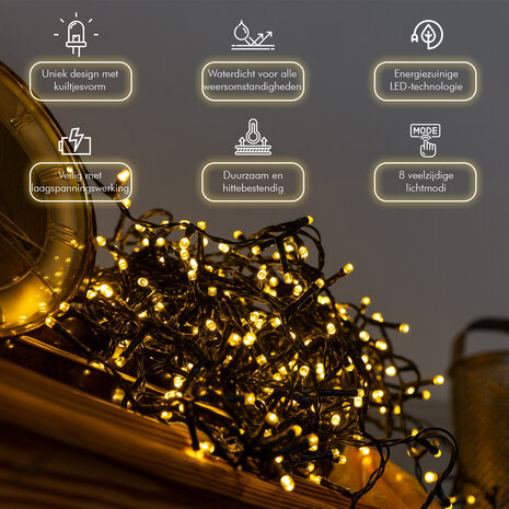 Discountershop Kerstverlichting | Clusterverlichting 576 LED Warm Wit | Voor Binnen & Buiten | +8 Lichtfuncties Discountershop Kerstverlichting | Clusterverlichting 576 LED Warm Wit | Voor Binnen & Buiten | +8 Lichtfuncties